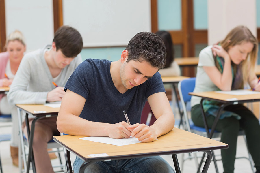 Students taking a test in a classroom in Cleveland